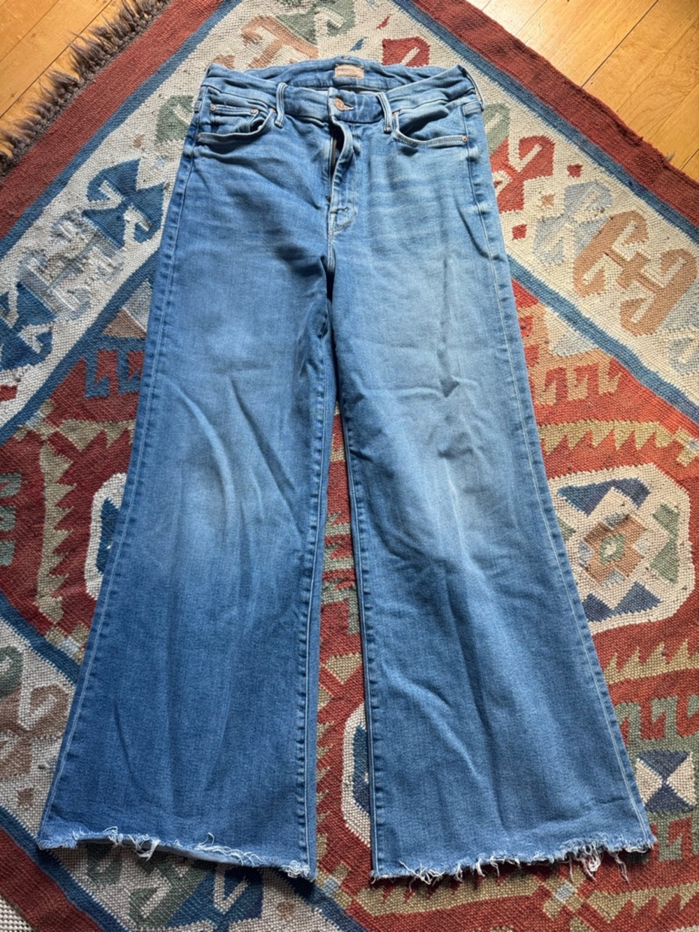 Mother Roller Fray- Blue Wide-Leg Jeans - size 28